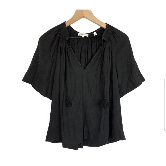 Vince Black Short Sleeve Poet Blouse with Tassle Ties - Picture 5 of 8
